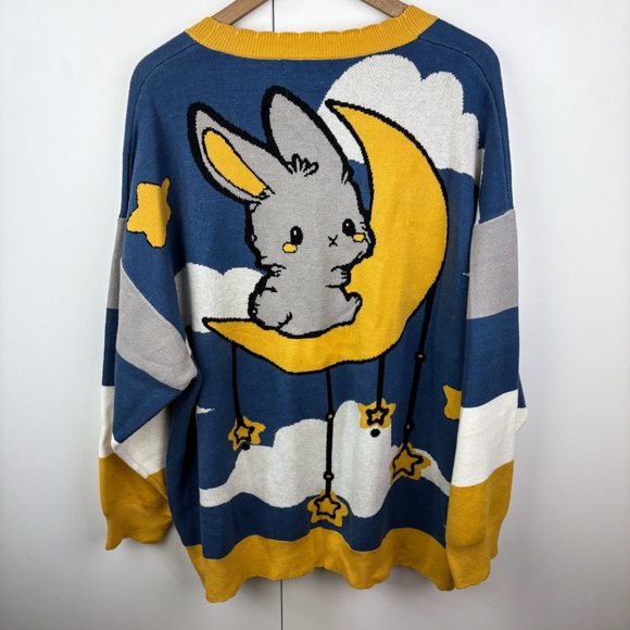 Koko Kuma Moon Bunny Cardigan Sweater Kawaii Rabbit Chibi Clouds Button Front XL - Picture 10 of 12